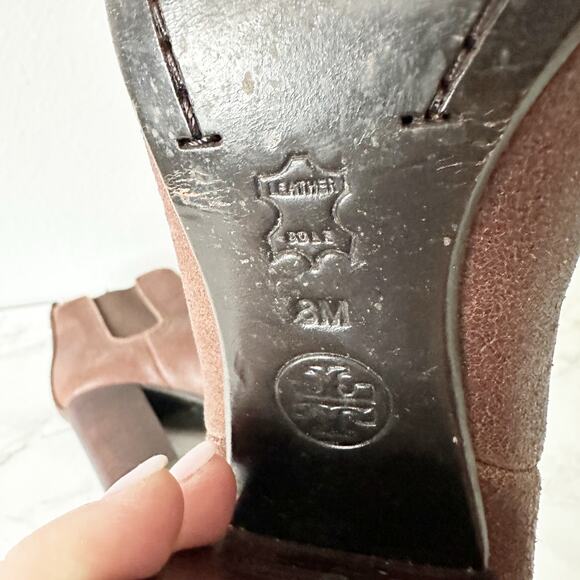 Tory Burch Margaux Brown Distressed Leather Pull on Ankle Boots Women’s Size 8 - Picture 13 of 15